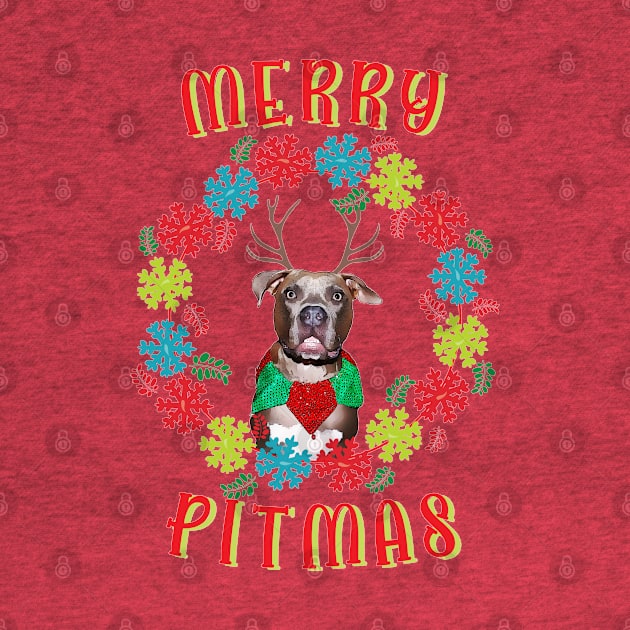 Merry Pitmas Pitbull Reindeer by Rosemarie Guieb Designs